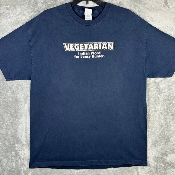 Vegetarian Lousy Hunter Funny Graphic Print T Shirt XL Adult Humor Novelty - Picture 1 of 5